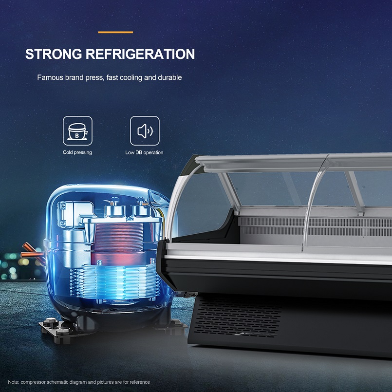 Fan Cooling Food Display Cooler Commercial Butcher Supermarket Deli Fridge Meat Showcase