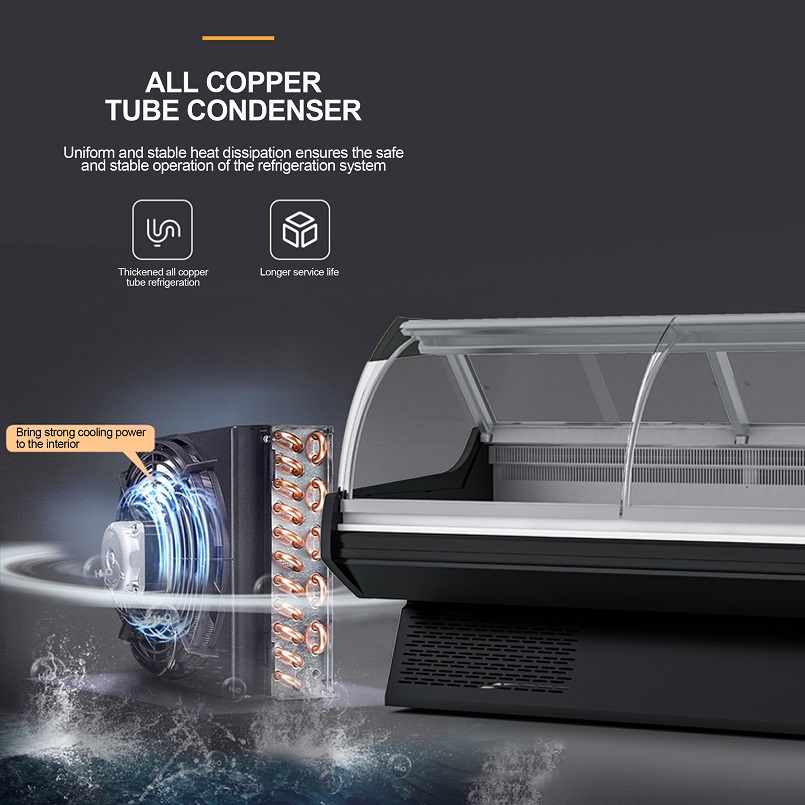 Fan Cooling Food Display Cooler Commercial Butcher Supermarket Deli Fridge Meat Showcase