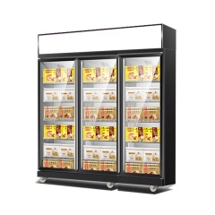 Supermarket 3 Door Upright Chiller Ice Cream Glass Display Showcase Refrigerator And Freezer