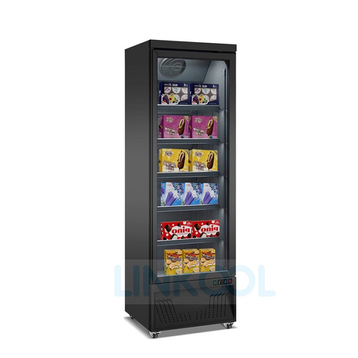 Upright Showcase Glass Door Freezer with Wheels Commercial Showcase Refrigeration Frozen Food Fridge