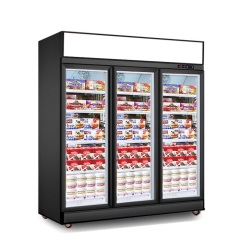Supermarket 3 Door Upright Chiller Ice Cream Glass Display Showcase Refrigerator And Freezer