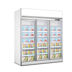 Supermarket 3 Door Upright Chiller Ice Cream Glass Display Showcase Refrigerator And Freezer