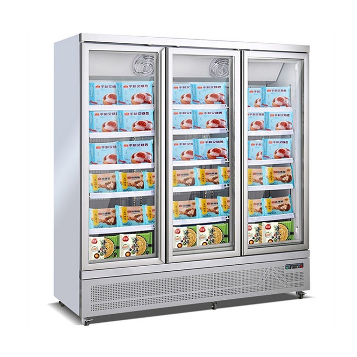 High Quality Ice Cream Vertical Deep Glass Door Display Freezer Commercial Upright Cooler
