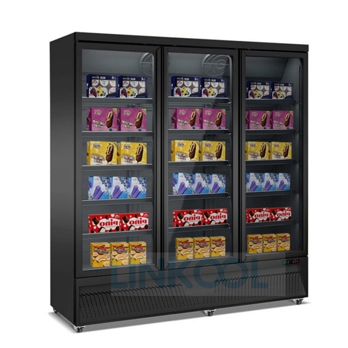 High Quality Ice Cream Vertical Deep Glass Door Display Freezer Commercial Upright Cooler