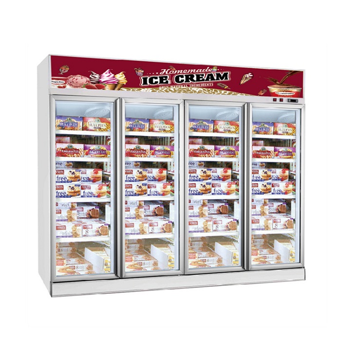 Upright Ice Cream Cooling Cabinet Refrigerator Display Cooler 4 Glass Door Commercial Freezer