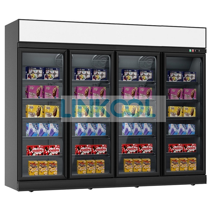 Upright Ice Cream Cooling Cabinet Refrigerator Display Cooler 4 Glass Door Commercial Freezer