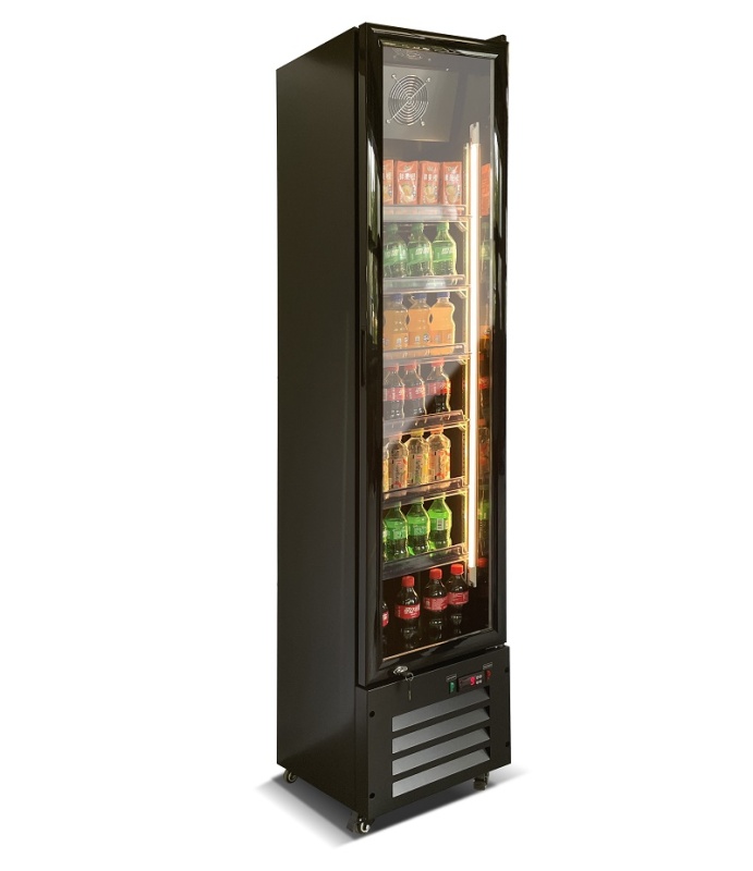 Air Cooling 220L Upright Slim Cooler Commercial Beverage Refrigerator Two Glass Door Fridge