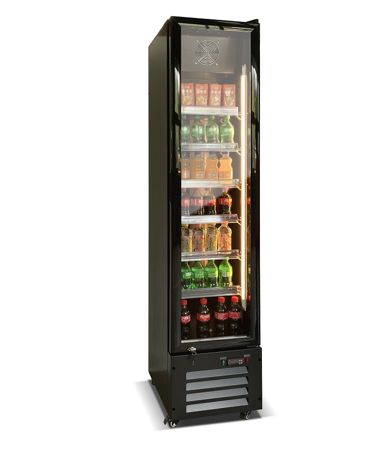Air Cooling 220L Upright Slim Cooler Commercial Beverage Refrigerator Two Glass Door Fridge