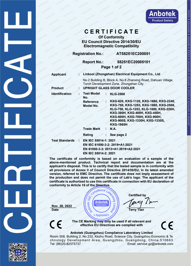 KLG-2508 CE-EMC Certificate