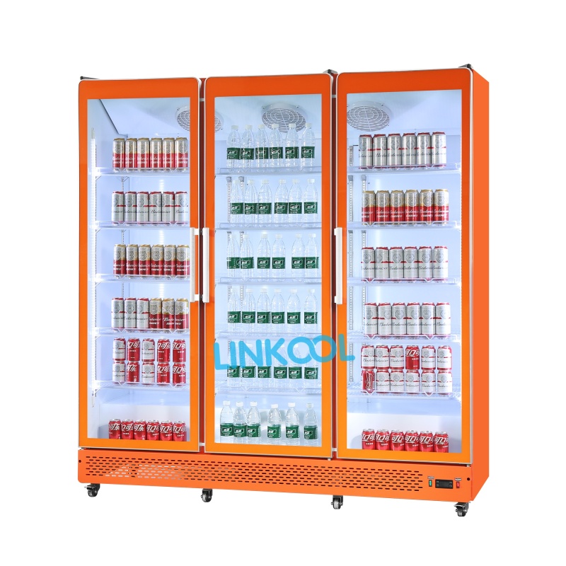 Supermarket 3 Door Large Capacity Full Glass Cold Drink Show Refrigerator with Fan Cooling