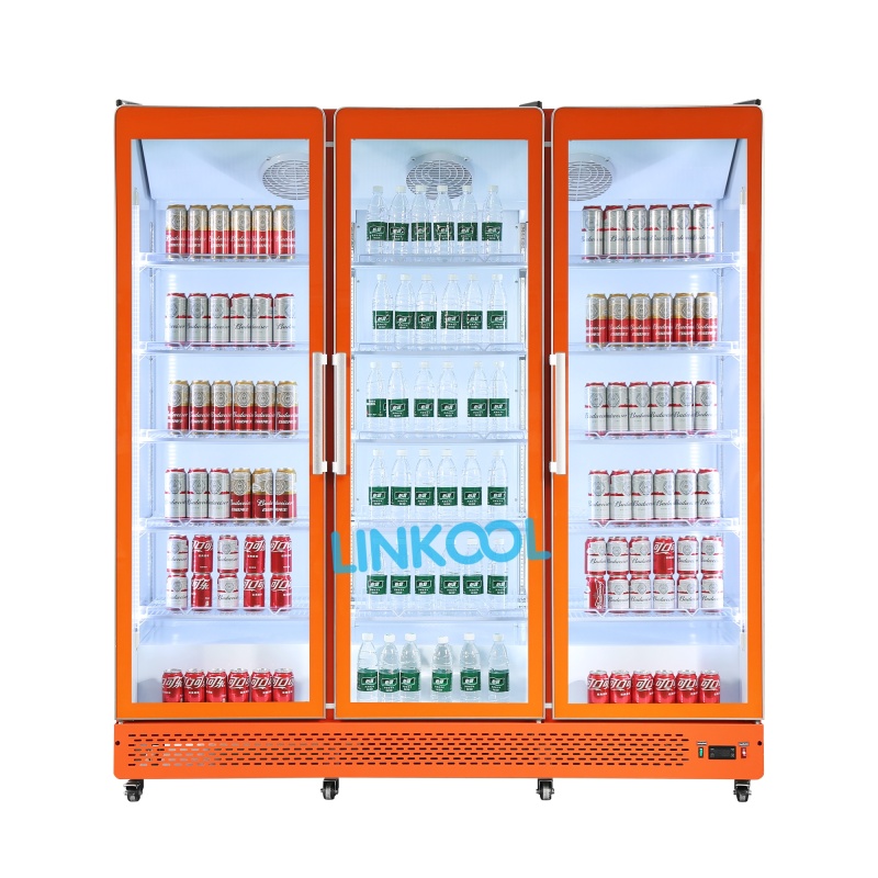 Supermarket 3 Door Large Capacity Full Glass Cold Drink Show Refrigerator with Fan Cooling
