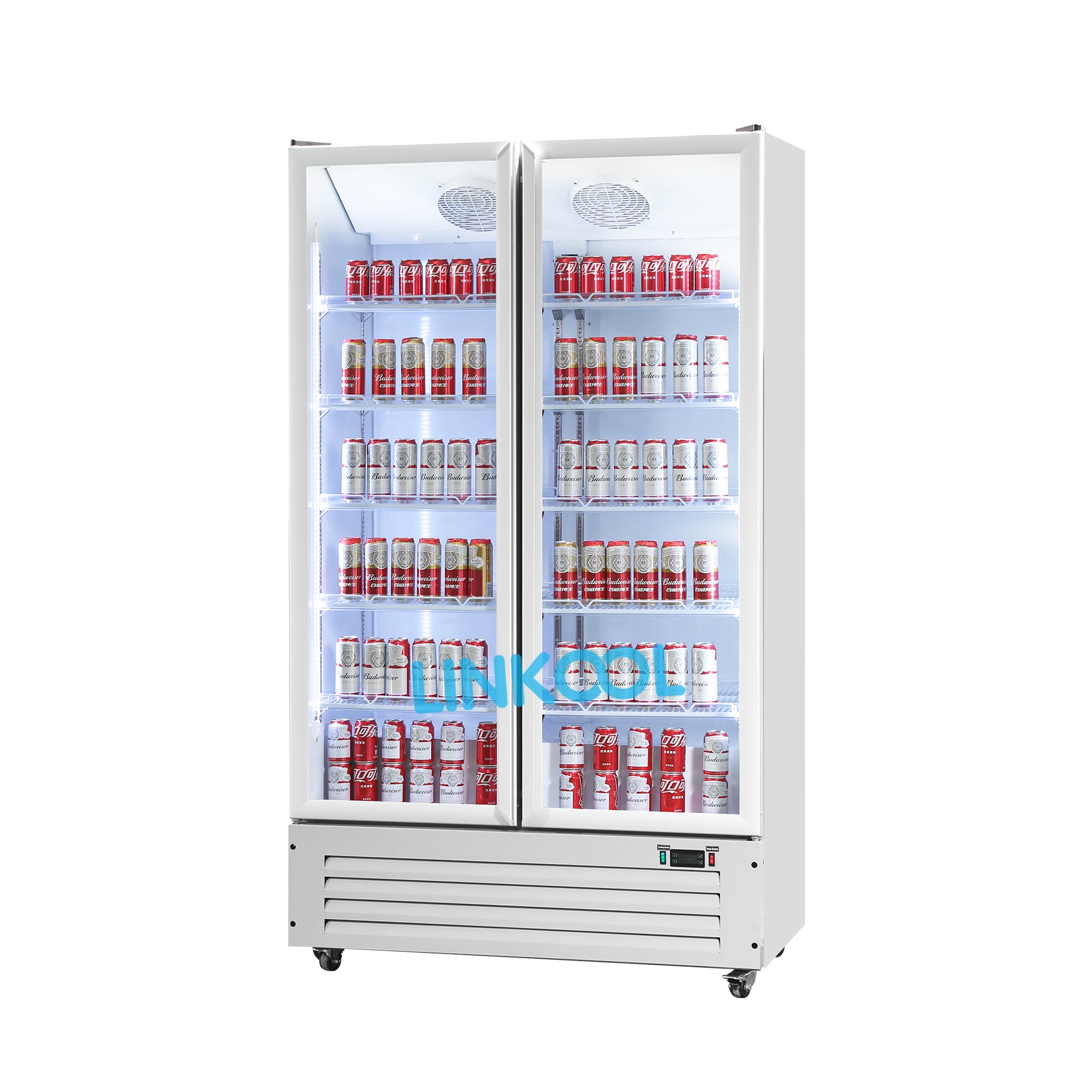 Beverage and Alcohol Drink Storage with Upright Double-Glass Door Chiller