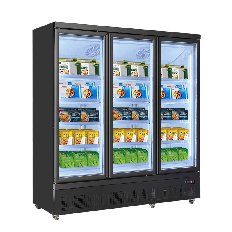 3 Doors Bottom Mounted Freezing Showcase-Black Commercial Vertical Display Ice Cream Freezer