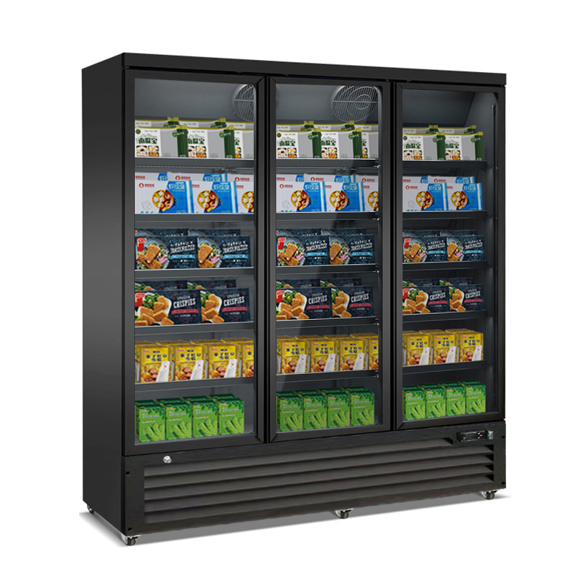 3 Doors Bottom Mounted Freezing Showcase-Black Commercial Vertical Display Ice Cream Freezer