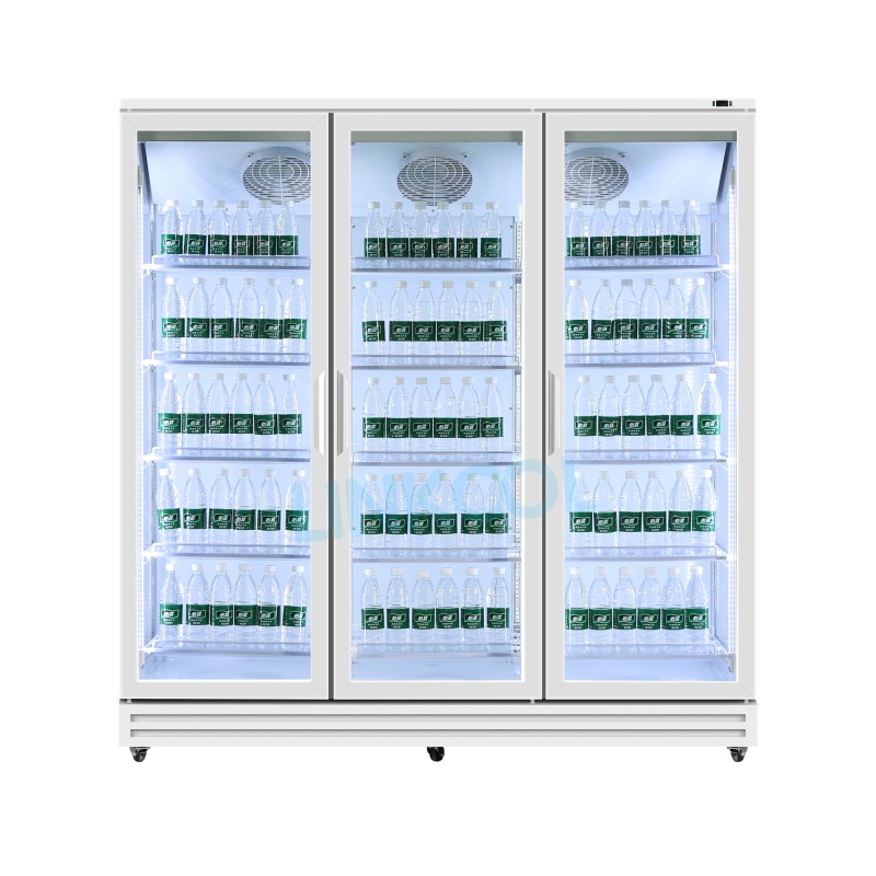 Commercial Four Glass Door Large Display Refrigerator Cold Drink Beverage Large Storage Glass Showcase