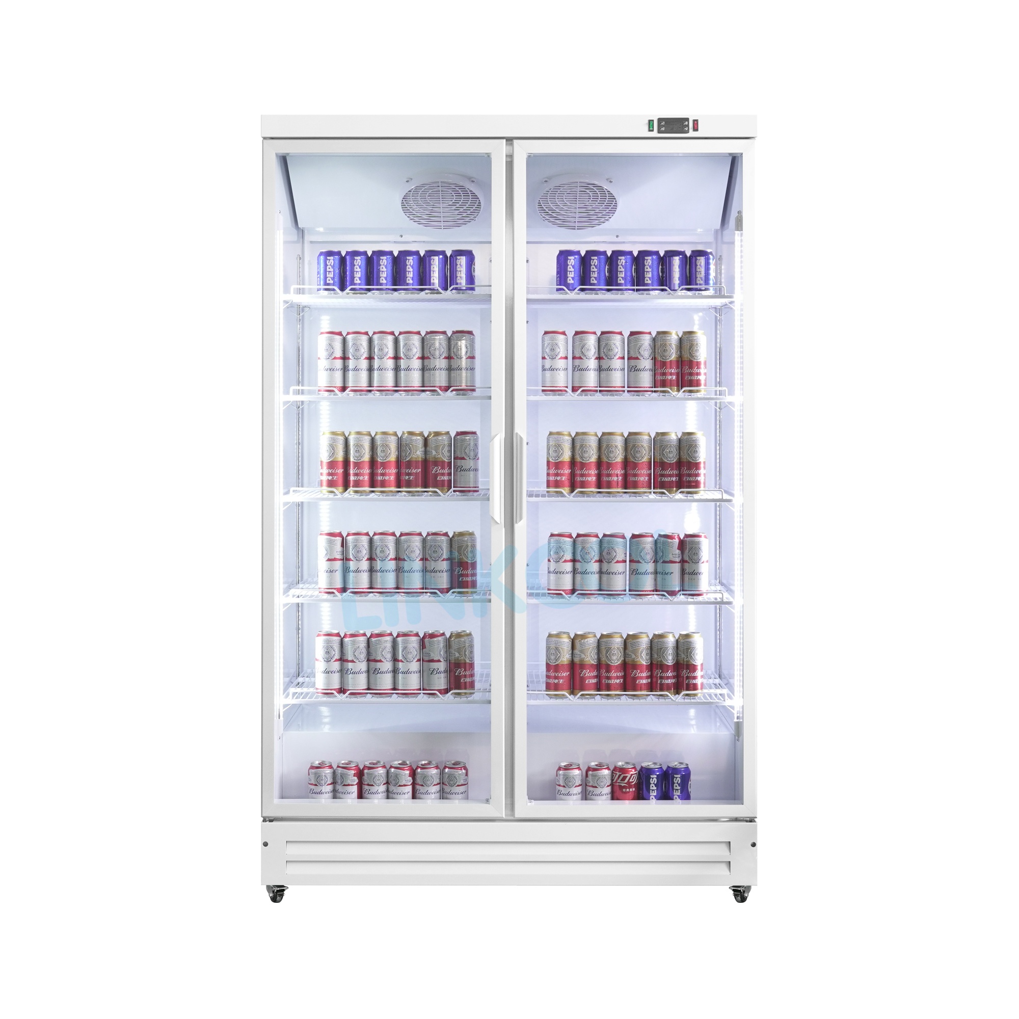 Commercial Four Glass Door Large Display Refrigerator Cold Drink Beverage Large Storage Glass Showcase