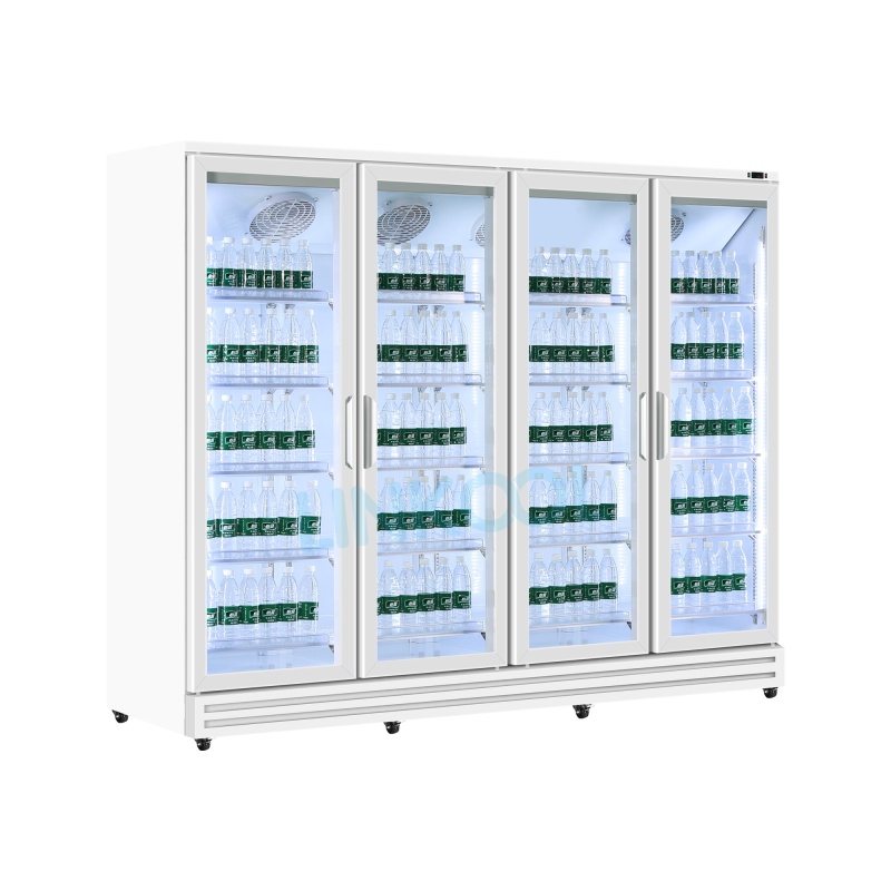Commercial Four Glass Door Large Display Refrigerator Cold Drink Beverage Large Storage Glass Showcase