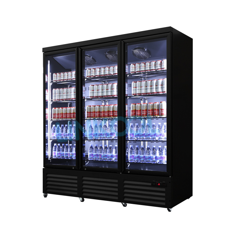 4 Doors Bottom Mounted Refrigerated Showcase-Black Display Cooler Cold Drink Beverage Refrigerator Fridge for Shop Supermarket