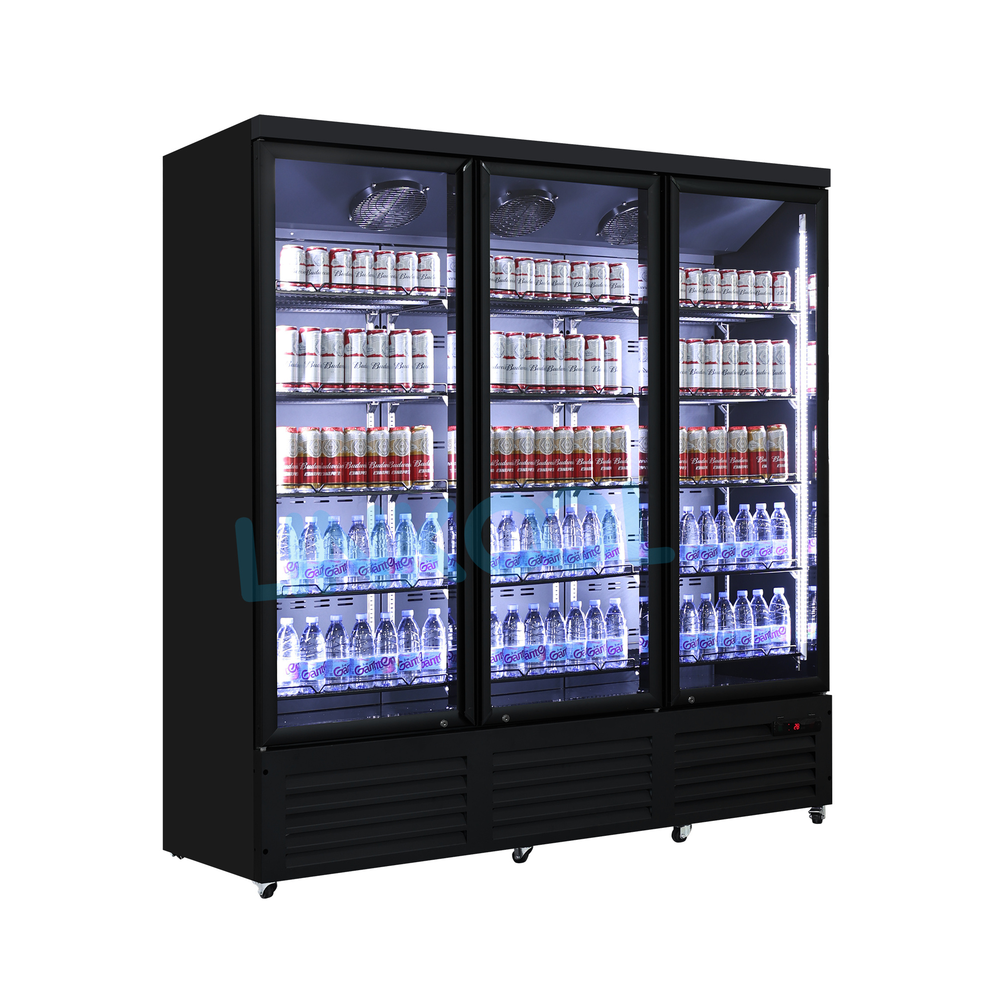 4 Doors Bottom Mounted Refrigerated Showcase-Black Display Cooler Cold Drink Beverage Refrigerator Fridge for Shop Supermarket