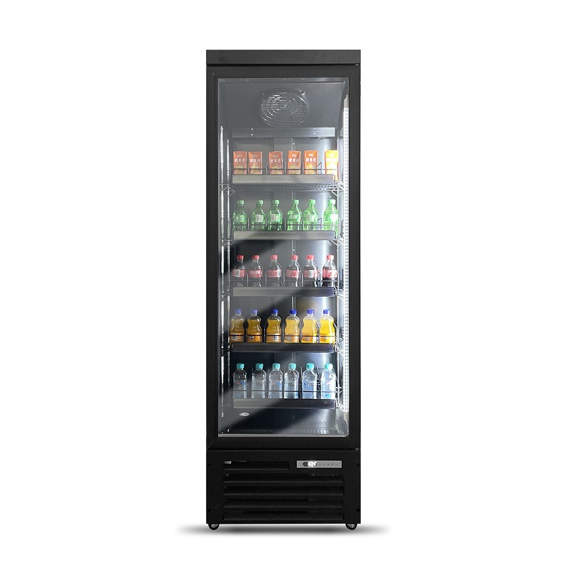 Single Door Bottom Mounted Refrigerated Showcase-Black Glass Door Display Fridge for Drink Beverage