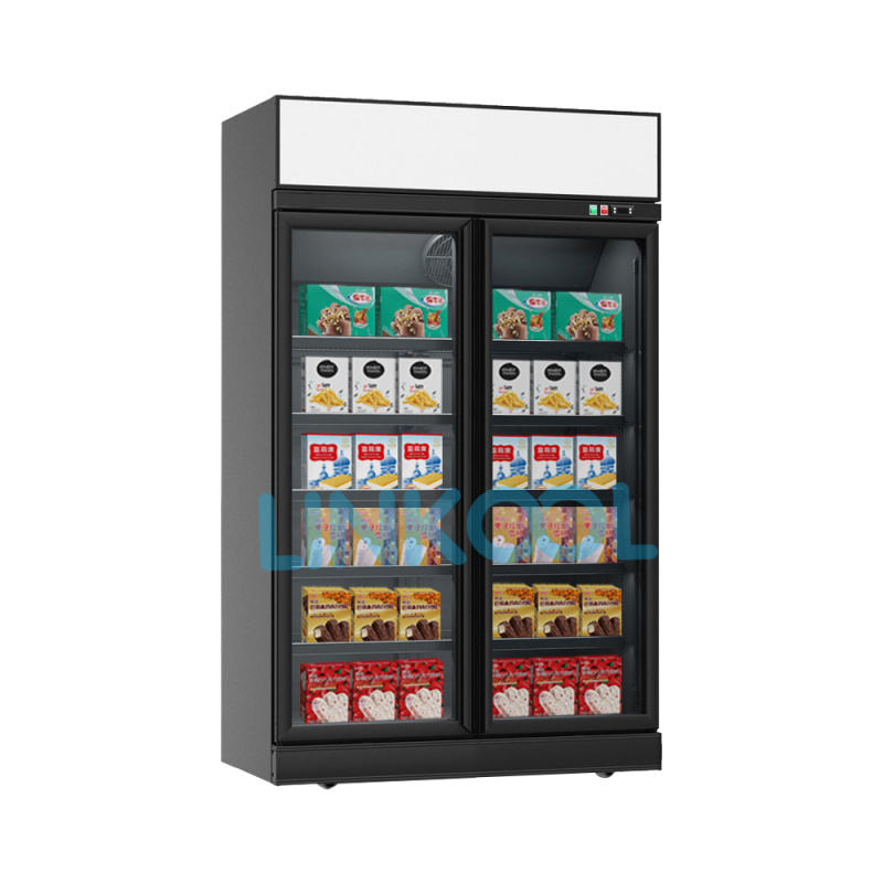Super Market Fan Cooling Double Glass Door Vertical Beverage Refrigerator Commercial Display Showcase