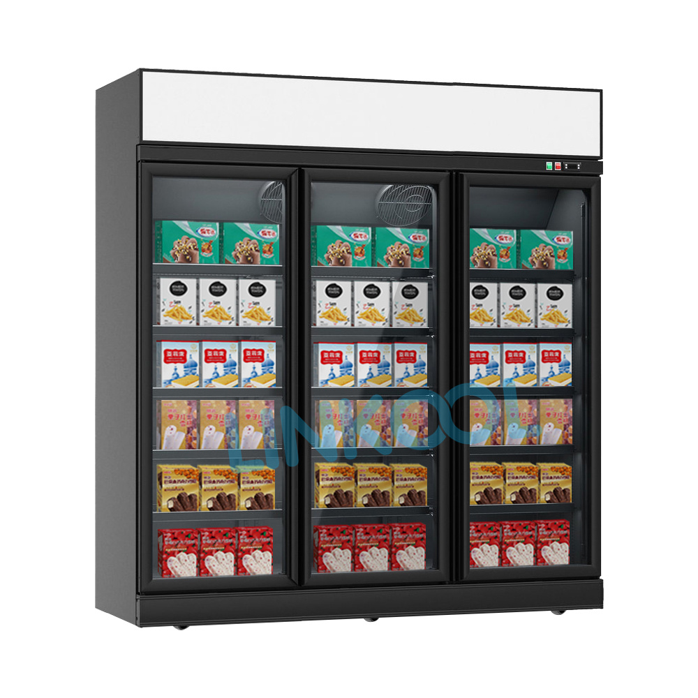 Super Market Fan Cooling Double Glass Door Vertical Beverage Refrigerator Commercial Display Showcase