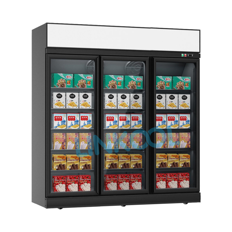 Super Market Fan Cooling Double Glass Door Vertical Beverage Refrigerator Commercial Display Showcase