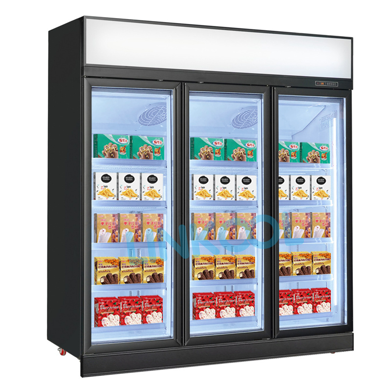 Super Market Fan Cooling Double Glass Door Vertical Beverage Refrigerator Commercial Display Showcase