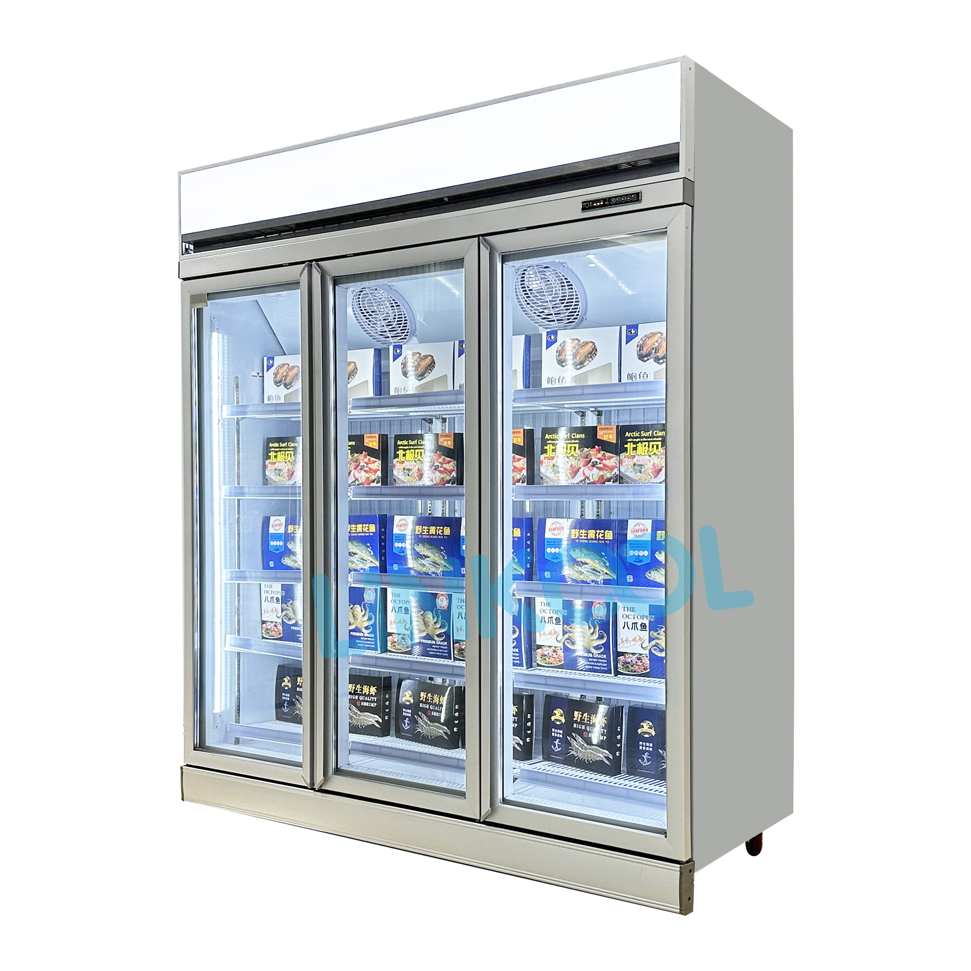 Super Market Fan Cooling Double Glass Door Vertical Beverage Refrigerator Commercial Display Showcase