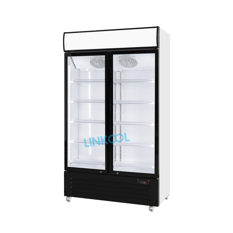 Hot Selling Double Door Display Fridge Glass Chiller Beverage Cooler Refrigerator Upright Fridge