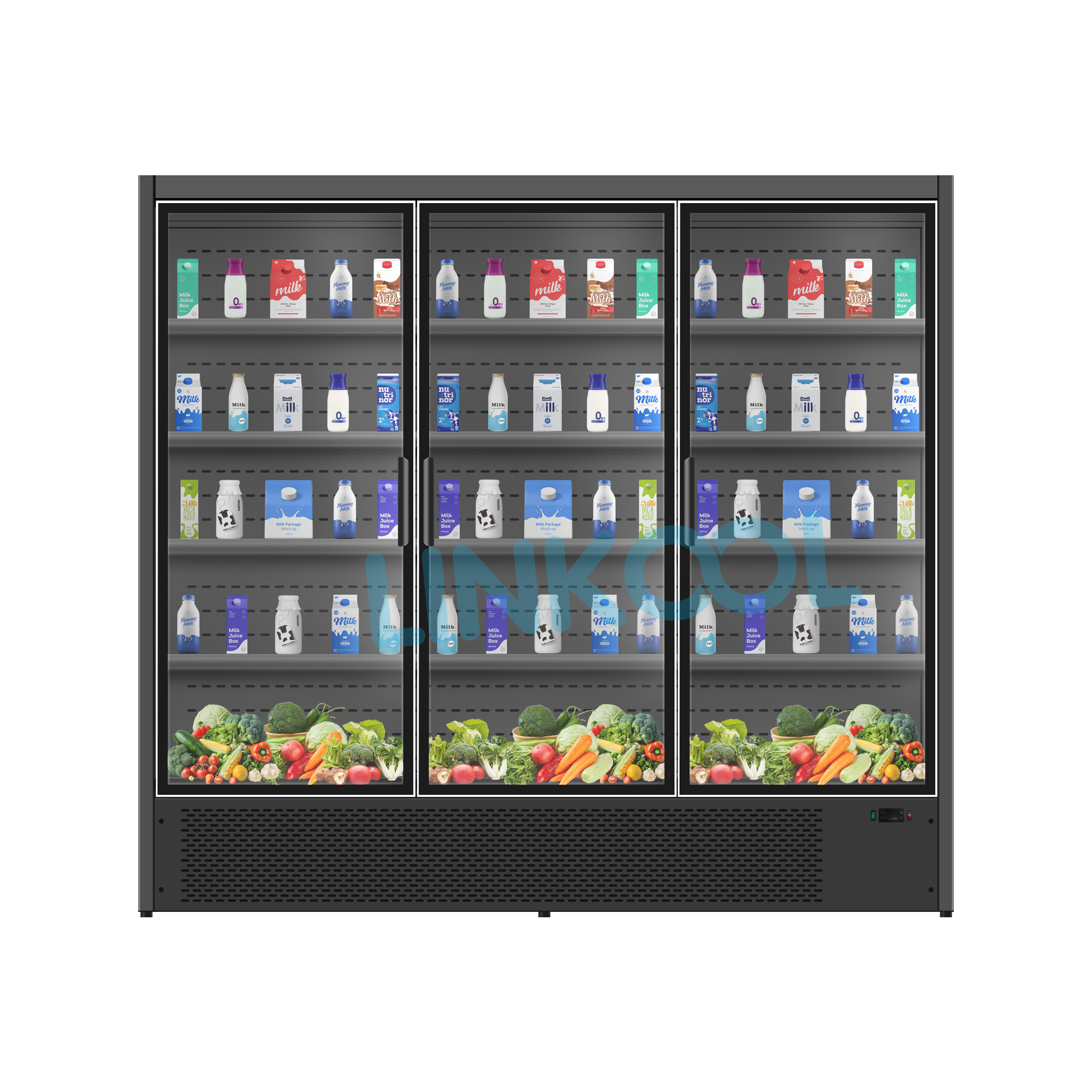 Commercial Double Glass Door Upright Beverage Cooler Fan Cooling No Frost Drink Display Refrigerator for Supermarket