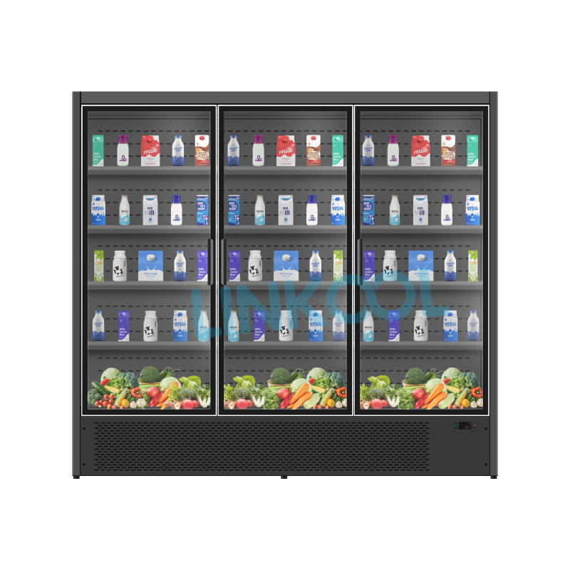 Commercial Double Glass Door Upright Beverage Cooler Fan Cooling No Frost Drink Display Refrigerator for Supermarket
