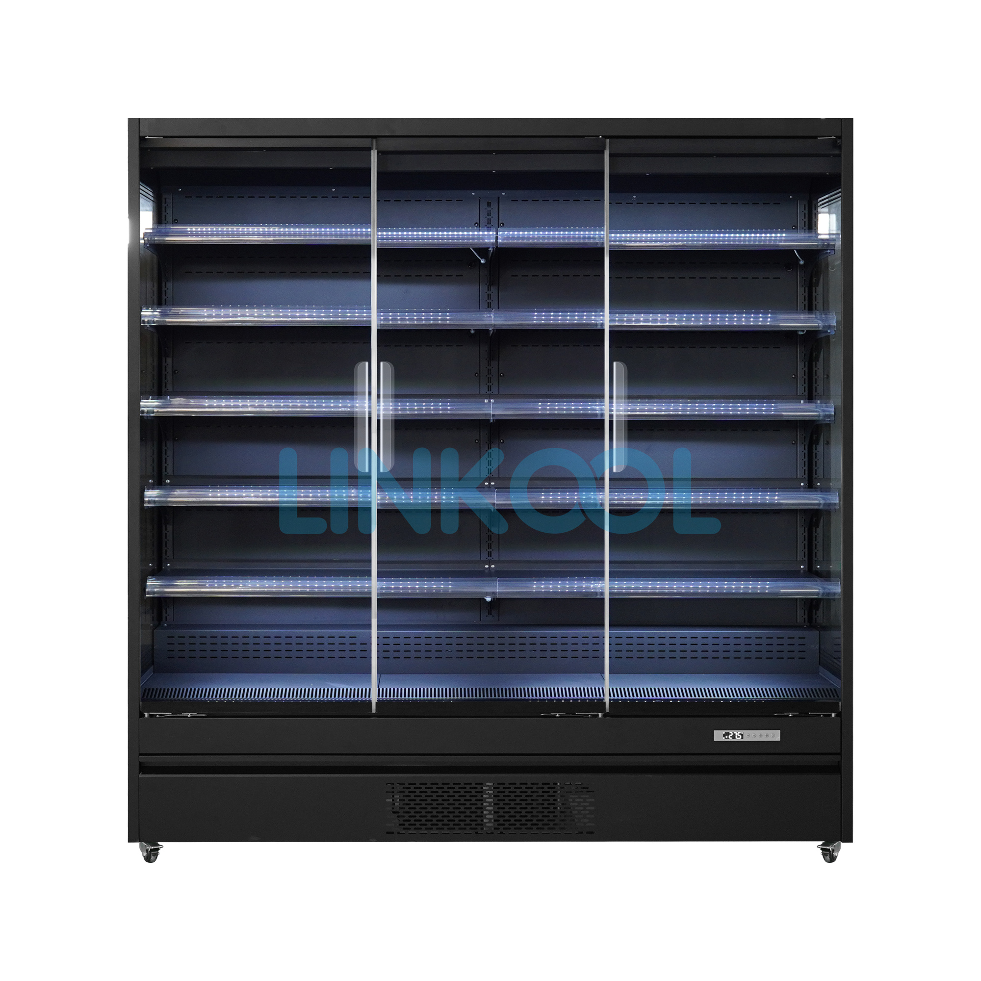 Commercial Upright Glass Door Display Refrigerator Commercial Fan Cooling Fruit Vegetable Beverage Showcase for Grocery Store