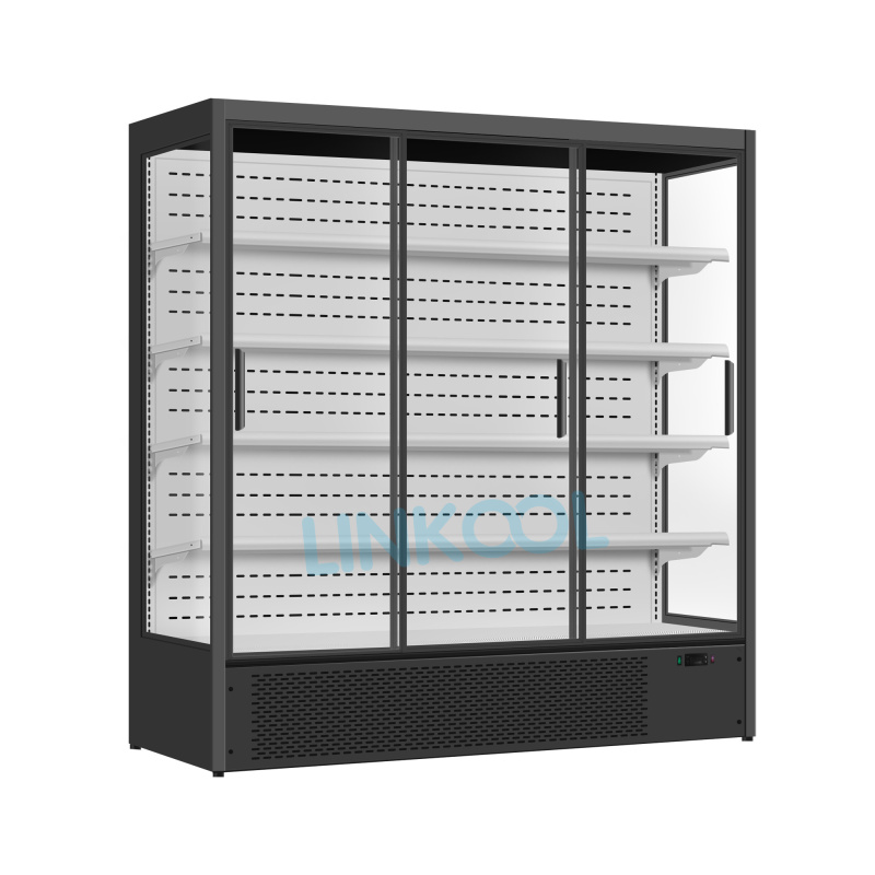 Commercial Glass Door Open Chiller Double Door Fruit Vegetable Display Refrigerator for Supermarket