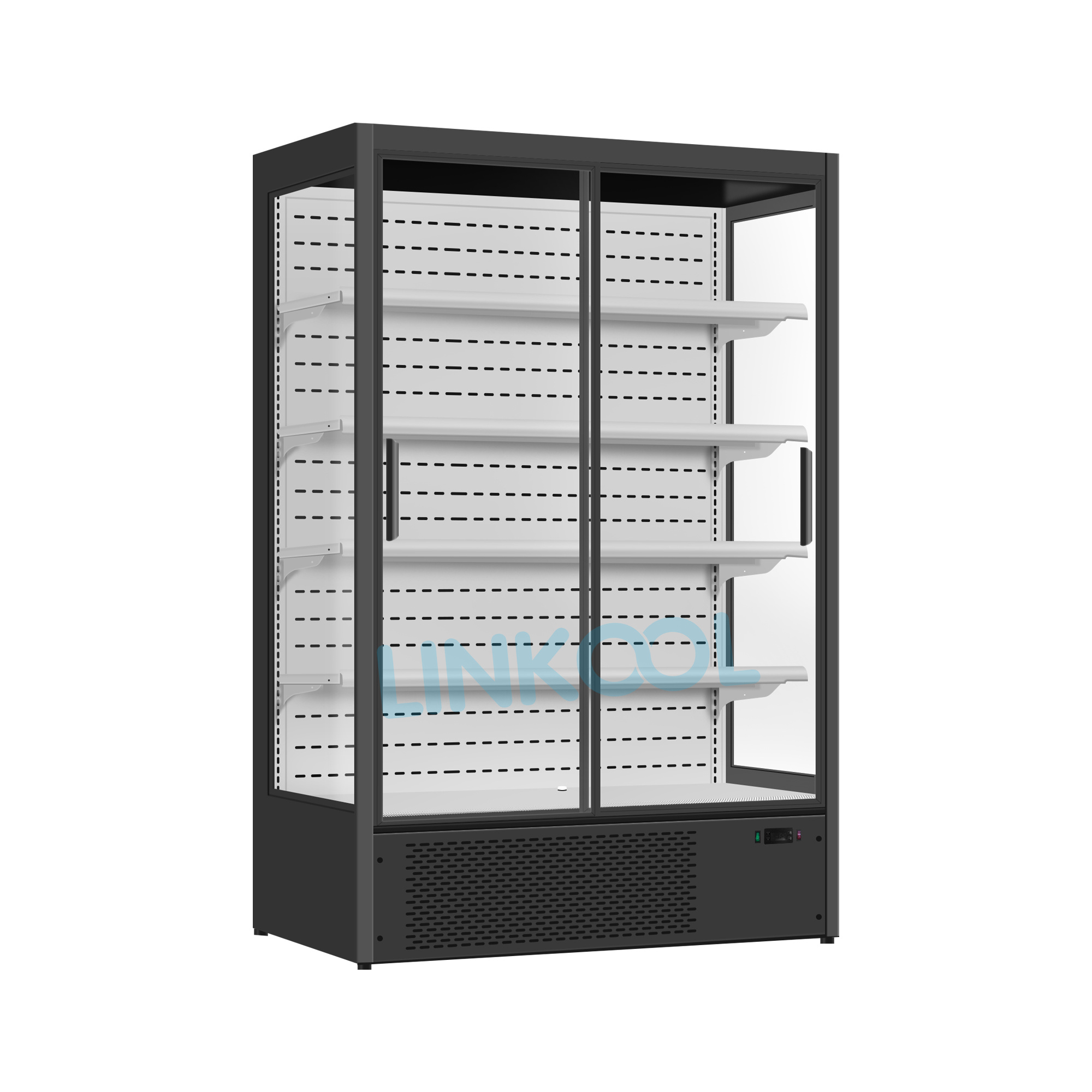 Commercial Glass Door Open Chiller Double Door Fruit Vegetable Display Refrigerator for Supermarket