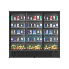 Commercial Glass Door Open Chiller Double Door Fruit Vegetable Display Refrigerator for Supermarket
