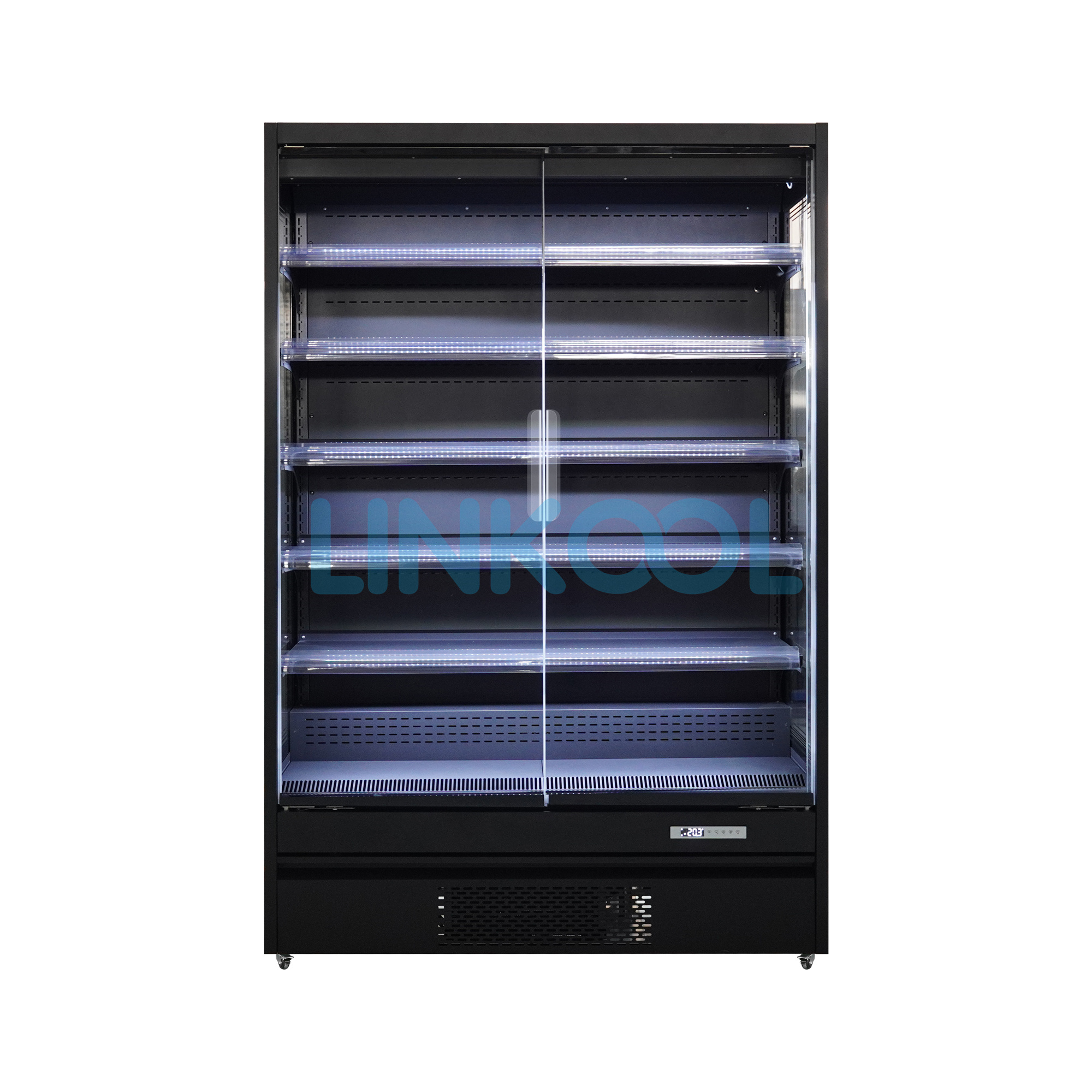 Commercial Upright Glass Door Display Refrigerator Commercial Fan Cooling Fruit Vegetable Beverage Showcase for Grocery Store