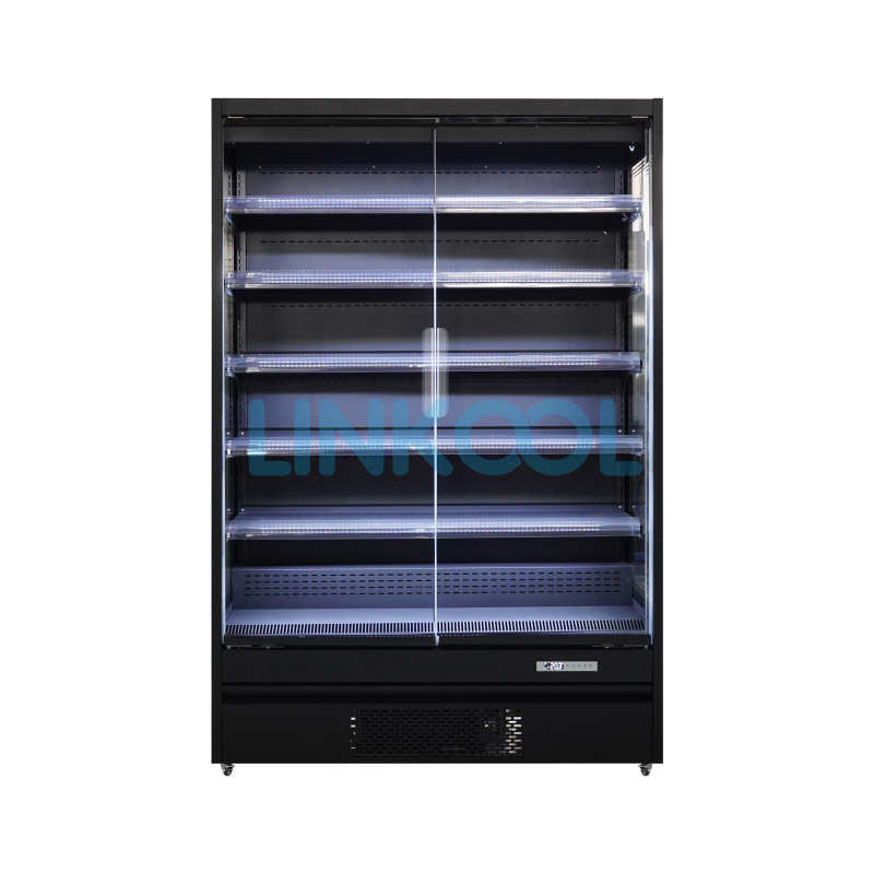 Commercial Upright Glass Door Display Refrigerator Commercial Fan Cooling Fruit Vegetable Beverage Showcase for Grocery Store