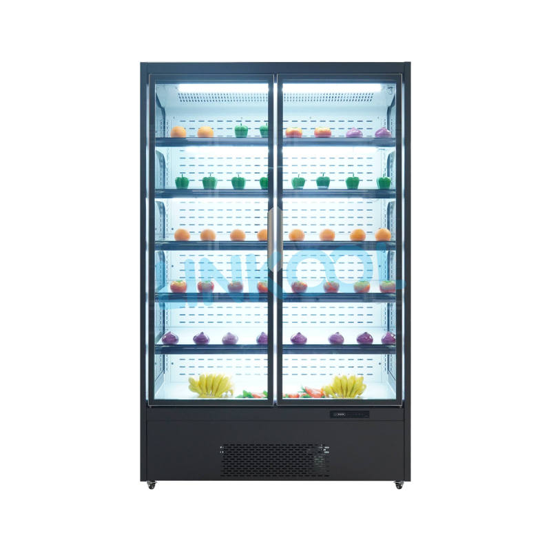 Commercial Upright Glass Door Display Refrigerator Commercial Fan Cooling Fruit Vegetable Beverage Showcase for Grocery Store