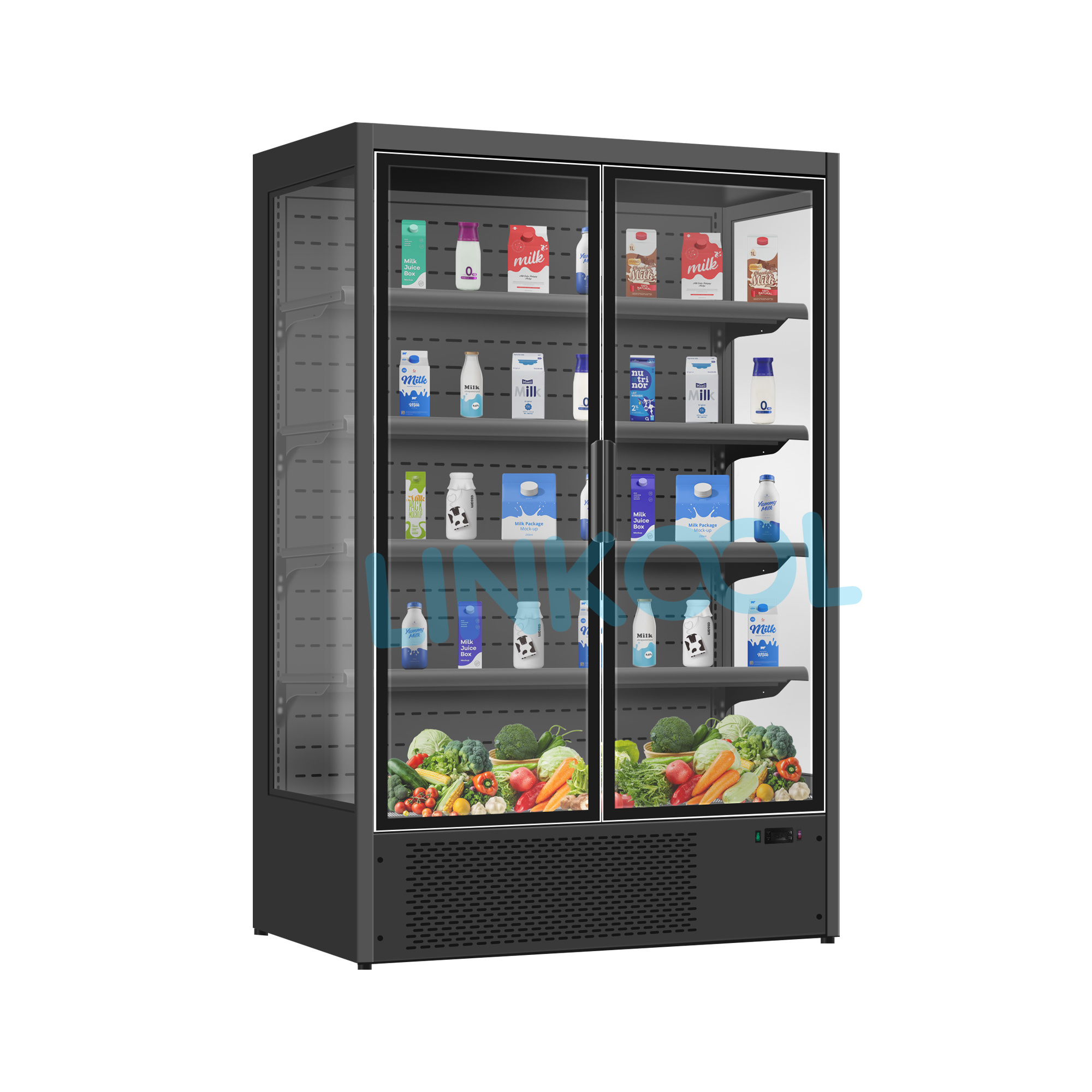 Commercial Double Glass Door Upright Beverage Cooler Fan Cooling No Frost Drink Display Refrigerator for Supermarket