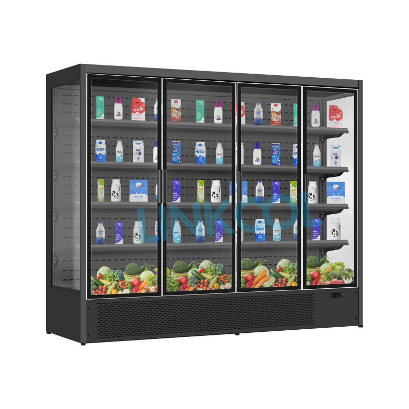 Commercial Upright Glass Door Display Refrigerator Commercial Fan Cooling Fruit Vegetable Beverage Showcase for Grocery Store
