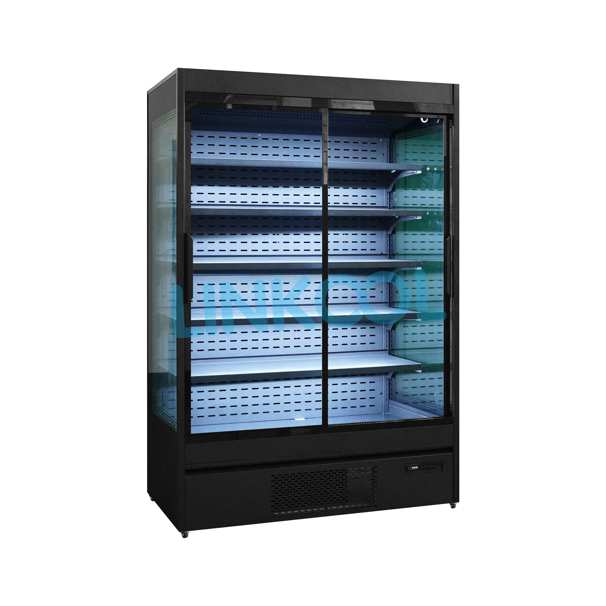 Commercial Sliding Glass Door Open Chiller Double Door Fruit Vegetable Display Refrigerator for Supermarket