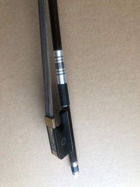 3/4 size dbl bass bow French style carbon fiber stick ebony frog copper mounted
