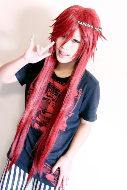 100cm Black Butler Kuroshitsuji Grell Sutcliff pre-styled long dark red layers cosplay wig