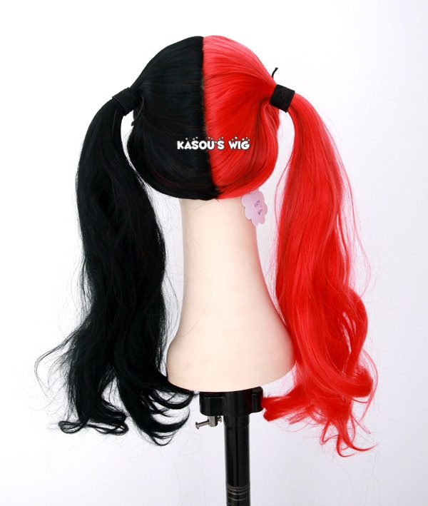 Harley Quinn red black spilt cosplay wig 40cm