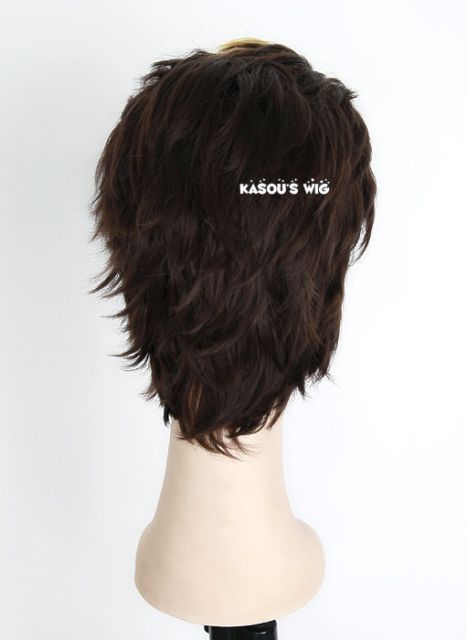 Haikyuu !! Nishinoya Yuu all back dark brown layers cosplay wig with highlighted blonde hair. KA030