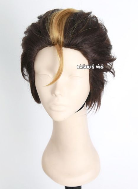 Haikyuu !! Nishinoya Yuu all back dark brown layers cosplay wig with highlighted blonde hair. KA030