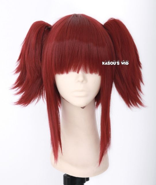 Black Butler / Kuroshitsuji Mey Rin dark red cosplay wig .neat bangs with 2 layers fluffy clips . lolita hair