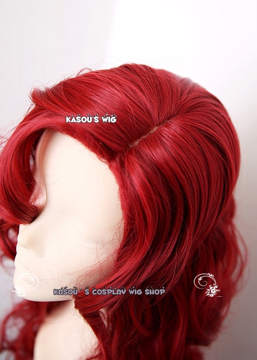 crimson red long curly side part bangs 90cm long wig poison ivy