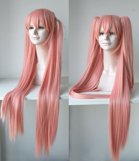 100cm / 39.5" Owari no Seraph Krul Tepes long peach pink cosplay wig , two 60cm long straight clips